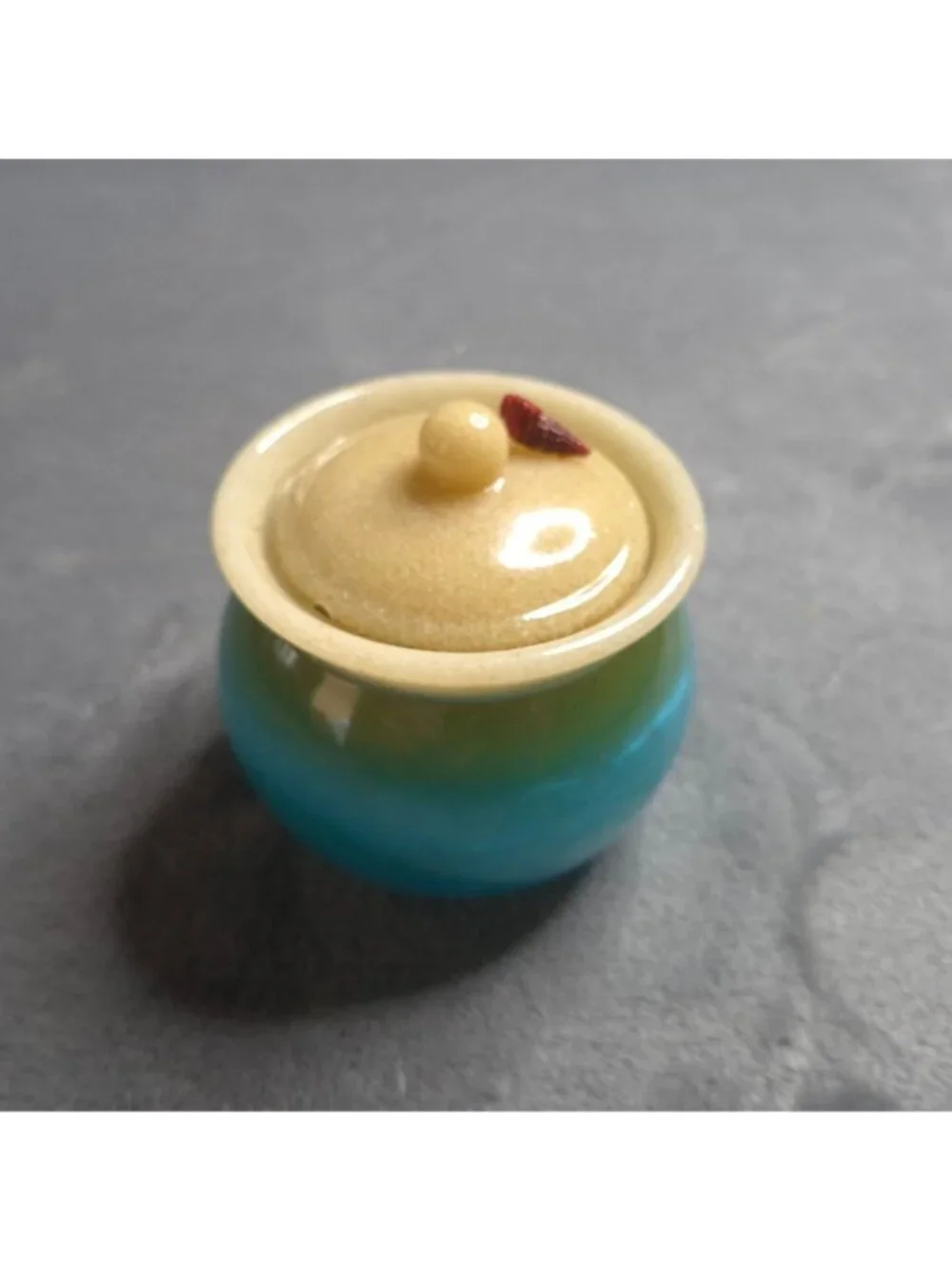 Handmade Resin Miniature Jar With Lid Beach Sand Lid With Shell Blue Below